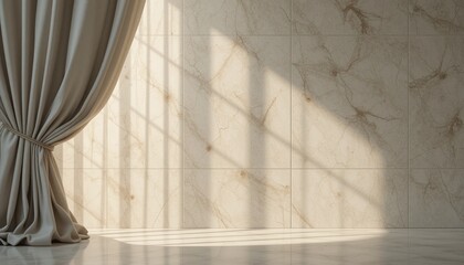 Elegant drapery casting shadows in modern interior space bright natural light effect minimalist design contemporary style