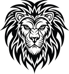 Tribal Style Lion Head Vector Illustration Black and White