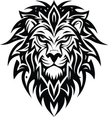 Tribal Lion Head Design Black and White Vector Illustration