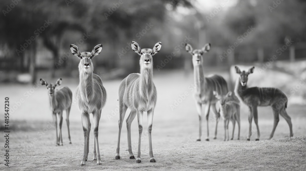 Poster minimalistic photo of various mammals in clean composition with blurred background and copy space