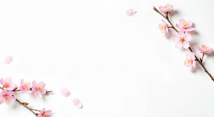 Delicate Minimalist Banner with Blooming Cherry Branches on a Soft Background and Copy Space