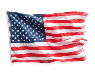 Obraz premium Celebrating the essence of the public holiday: Embrace the occasion with this top-view photo, highlighting the American flag on white isolated background. Perfect for ads or text overlays 