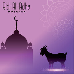 Eid Al Adha Mubarak with Mosque, Stars and Lanterns as Background