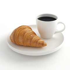 Fresh Croissant with Black Coffee in White Mug on Minimalist Plate Still Life