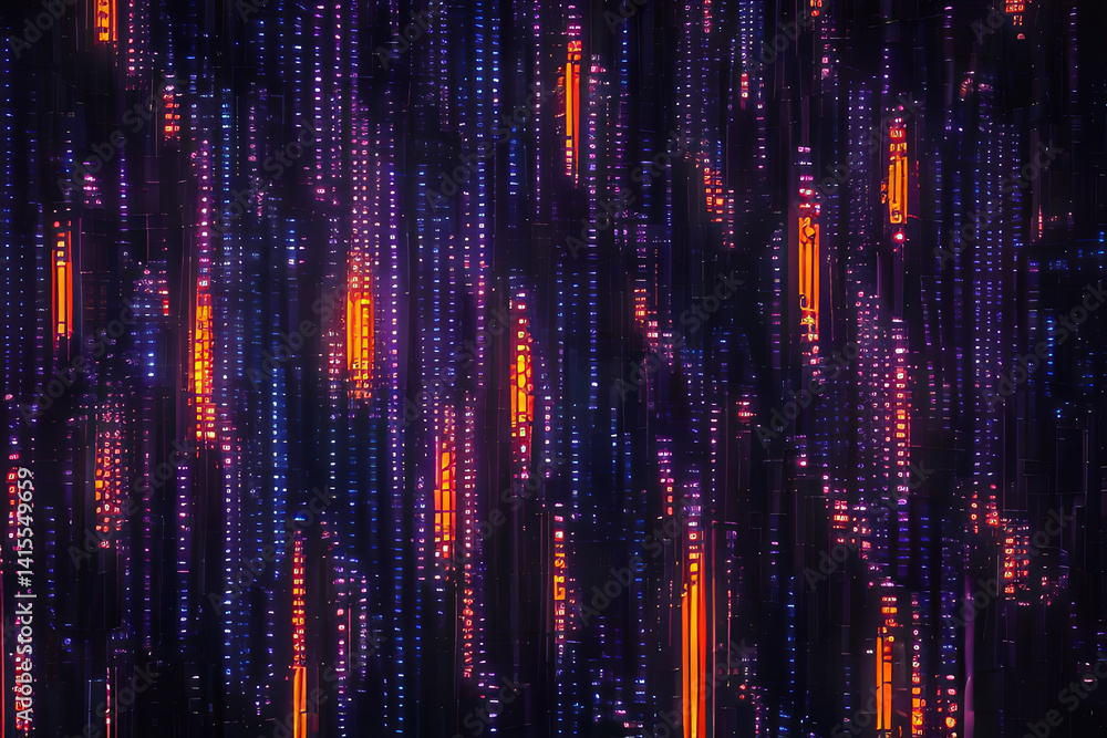 Poster a dark violet background with a blue abstract design of connected lines and dots, representing techn