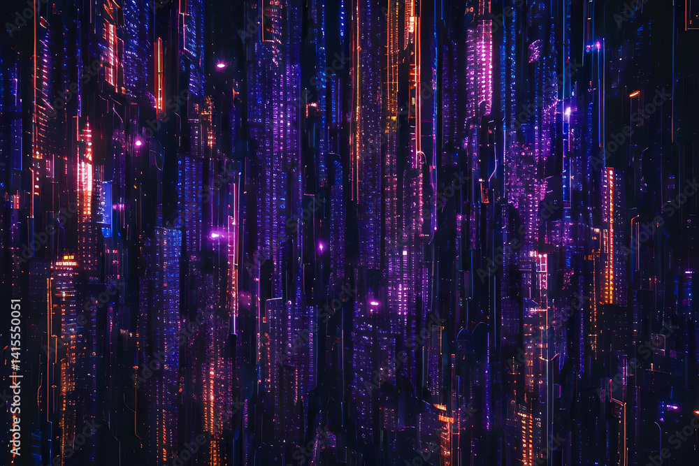 Fototapete a dark violet background with a blue abstract design of connected lines and dots, representing techn