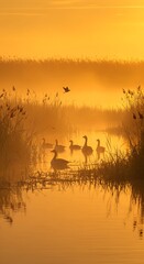 Naklejka premium Wetland Ecosystem at Sunrise – Natural Habitat Scene