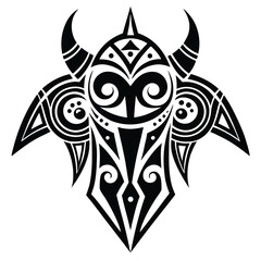 Abstract Tribal Tattoo Design with Horns and Geometric Patterns