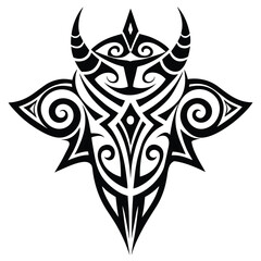 Abstract Tribal Tattoo Design with Horns and Swirls