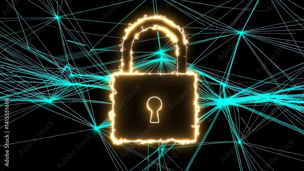 Aufkleber Network security and data protection are visualized by a glowing digital padlock, representing encryption and secure login within interconnected networks