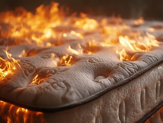 Flames Engulfing a Mattress in a Fire