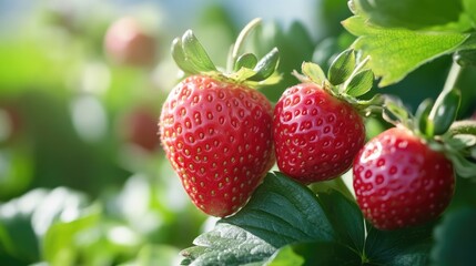 Fresh Strawberries Growing on Vines