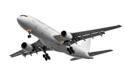 Naklejka premium Soaring Through the Sky: A modern airliner takes flight, showcasing its sleek design and powerful engines against a bright and dynamic background.