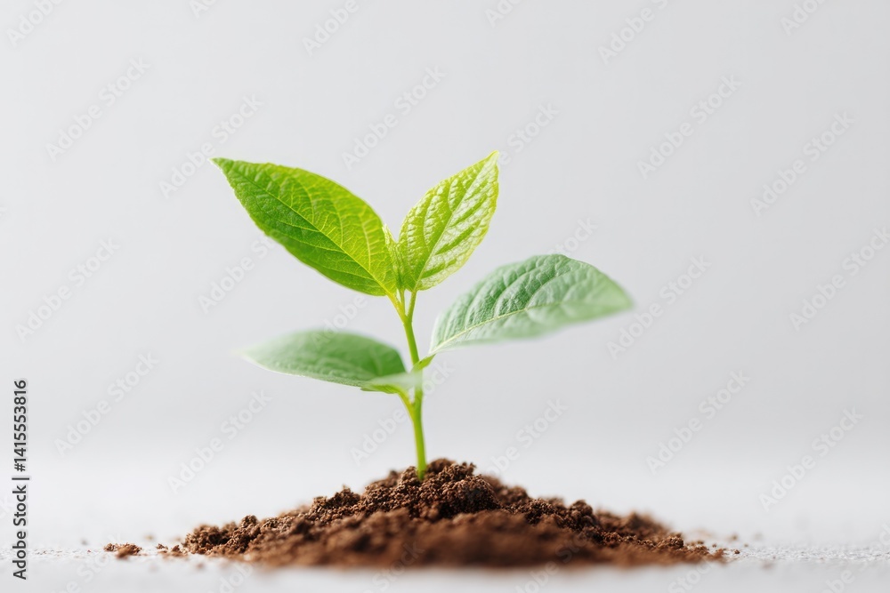 Poster capture minimalistic image of small sapling emerging from soil symbolizing environmental growth