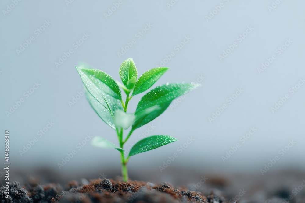 Poster capture minimalistic image of small sapling emerging from soil symbolizing environmental growth
