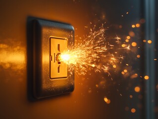 Wall-mounted Light Switch Sparks in Dimly Lit Environment