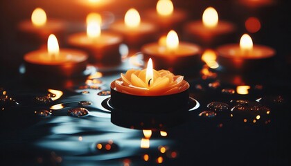 Floating Tea Candles – Candles drifting gently above water fla