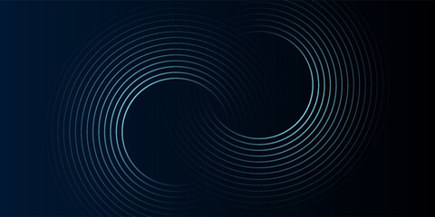 Blue abstract background with glowing circles. Swirl circular lines pattern. Geometric spiral. Twirl element. Modern graphic design. Futuristic technology concept.