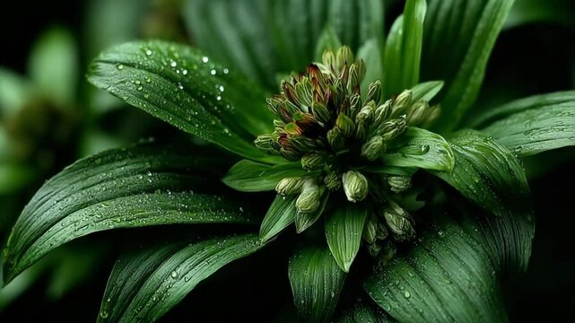 Lush Green Plant - Fresh, Vibrant - An overhead view of a lush, green plant with thick, vibrant foliage, capturing the richness of nature's beauty - Set against a neutral backdrop to highlight the dee