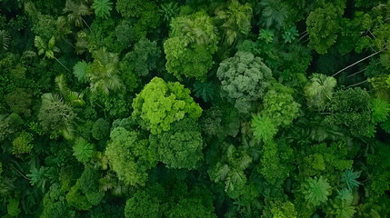 Naklejka premium Dense Green Forest Canopy Top View