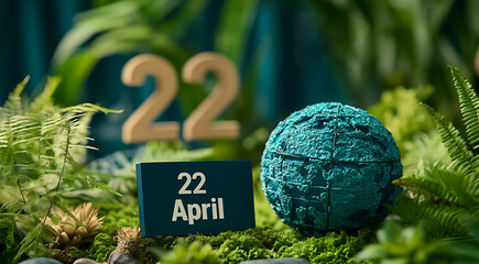 April 22 Earth Day with textured globe on green forest floor, eco awareness environment