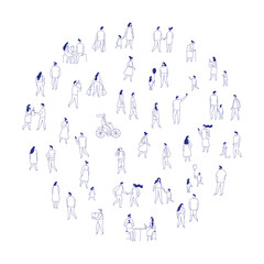 City People Crowd. Line art people big bundle isolated on white. Hand drawn People vector set. Male and female flat characters set