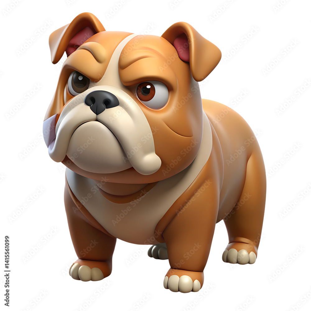 Aufkleber cartoon bulldog with a grumpy expression on white background 3d render