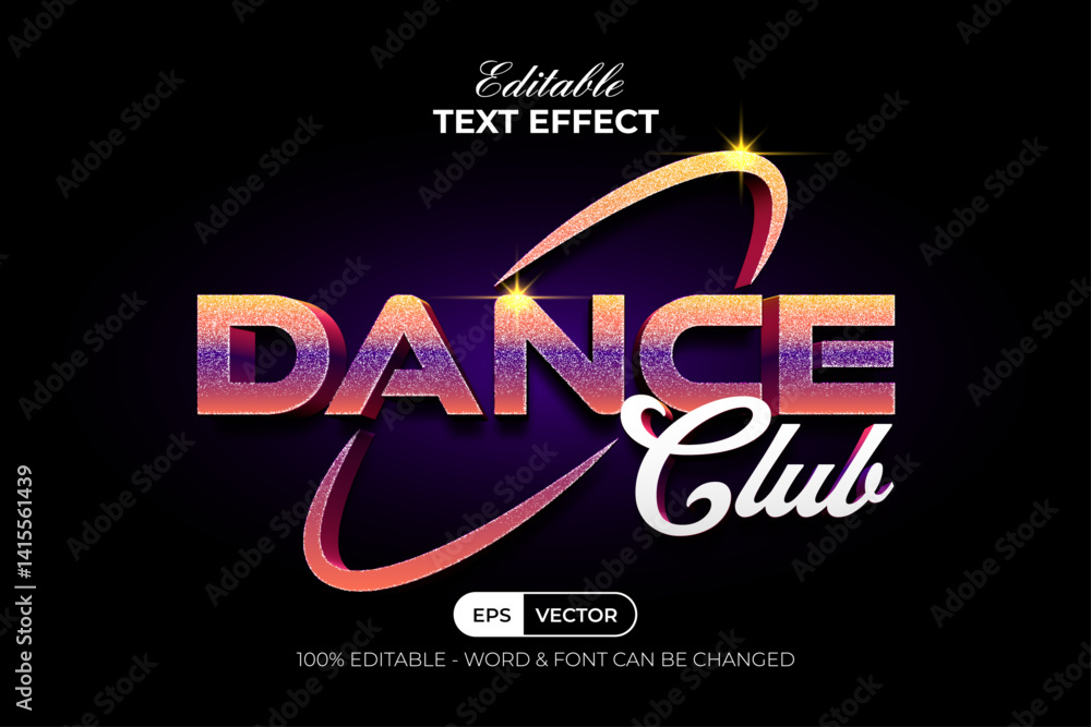 Poster dance club text effect 3d textured style. editable text effect.