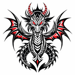 Stylized Tribal Dragon Design Black Red Wings Tattoo Graphic