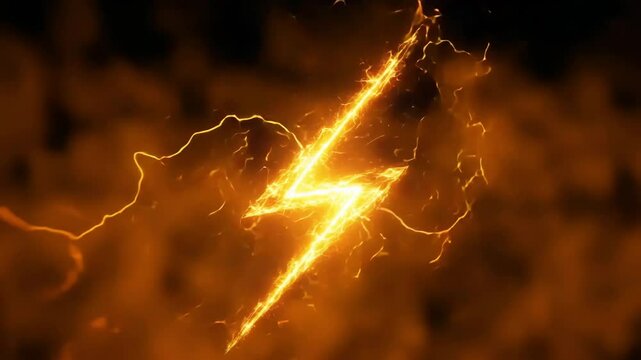 Glowing lightning bolt on against the background of flashing lightning or thunder on black background, 