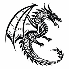 Tribal Style Black Dragon Illustration Graphic Design