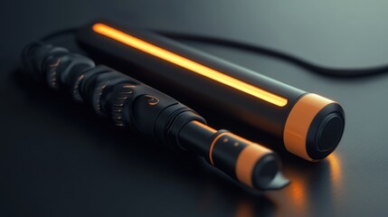 Realistic render of a multifunctional styling iron with interchangeable curling and crimping heads