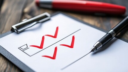 Checklist with multiple red checkmarks on clipboard.