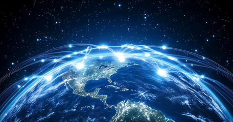 Obraz premium Global Network Connections Illuminating Earth at Night
