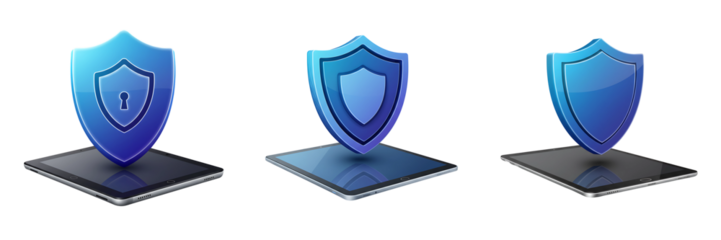 Digital Shield Icons on Platform for Cybersecurity PNG

