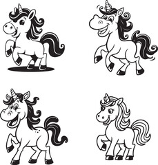 Cute Cartoon Unicorns Vector Illustration With Various Poses And Expressions