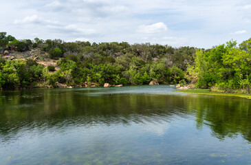 Narrow cove leading to the Devil's Waterhole swimming area in Inks Lake State Park Texas
