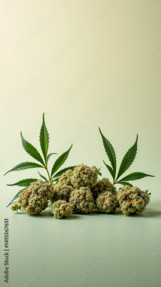 Poster close-up of several thc-a crystals on a white surface with a gradient background.