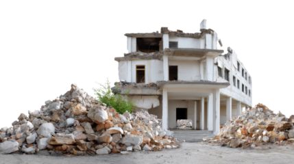 Demolished Structure: A stark image of a demolished building showcases its exposed framework and the aftermath of its destruction, highlighting the raw power of change and the passage of time.