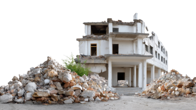 Demolished Structure: A stark image of a demolished building showcases its exposed framework and the aftermath of its destruction, highlighting the raw power of change and the passage of time.