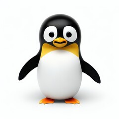 Obraz premium Adorable cartoon penguin with large expressive eyes standing upright. 3D character with glossy finish, playful pose, and friendly appearance, perfect for children's content, educational materials. 