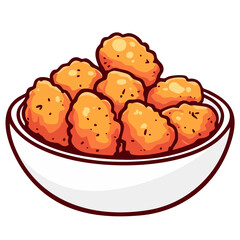 Bowl of fried chicken nuggets, doodle cartoon clip art, isolated clean and simple vector illustration