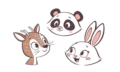 Adorable Cartoon Animal Friends Panda, Bunny & Fox Illustration