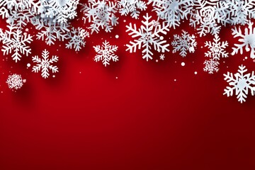 Red Christmas Background with Snowflakes - Festive winter scene, red backdrop, white snowflakes, holiday cheer, Christmas spirit. Symbolizes winter, celebration, joy, peace, and magic