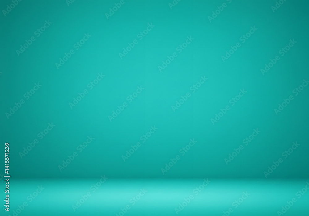 Poster teal green empty studio backdrop, gradient background, modern design for product display and present