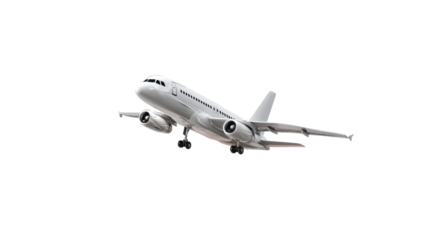 Airplane Taking Off:  A powerful, streamlined passenger airplane with extended wings, ascends gracefully into the open sky, leaving a trail of condensation in its wake.