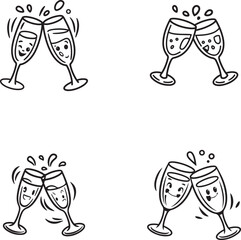 Cartoon Toasting Champagne Glasses Vector Illustration Festive Celebration Drink Concept Joyful