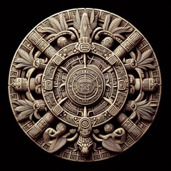 Naklejka premium Aztec Sun Stone Intricate Aztec calendar stone symbolizing the f