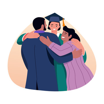 A flat style illustration showing a family hug