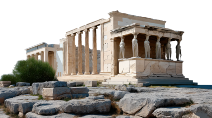 Ancient Marvel: A serene glimpse of the iconic Greek Erechtheion temple, a testament to architectural grandeur, standing gracefully against the backdrop of ancient stones.